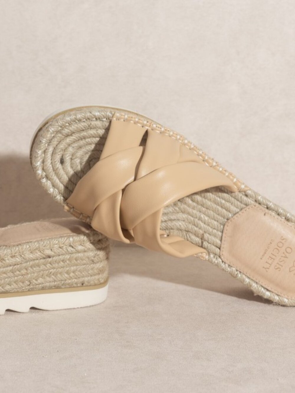 Size 8 Beige Criss Cross Platform Espadrille Sandals